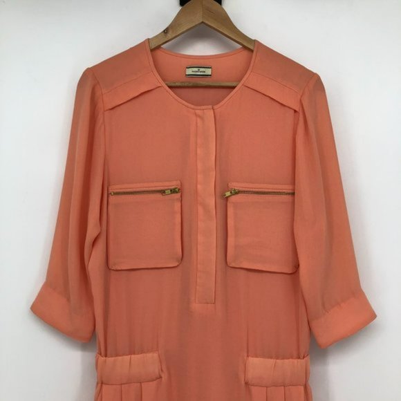 By Malene Birger Peach Crepe Maryam Dress gold zipper pockets elastic waistband - Picture 7 of 7